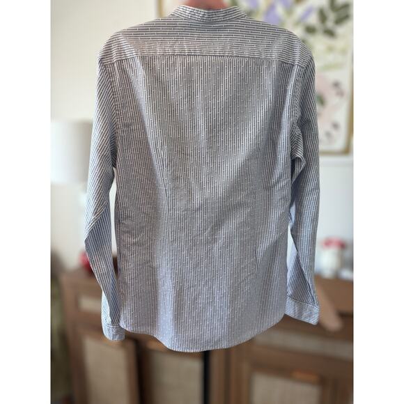 Reiss Slim Pinstriped Long Sleeve Button Down Shirt Blue White Mens Size Large - Picture 4 of 13